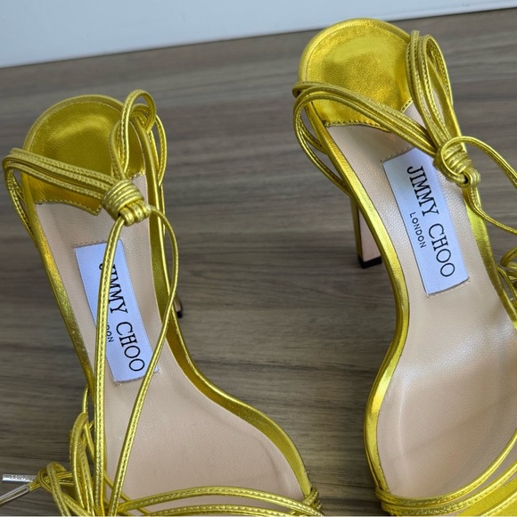 NWOT Jimmy Choo Antia Ankle Wrap Sandal Acid Yellow Size 38 - Picture 6 of 10